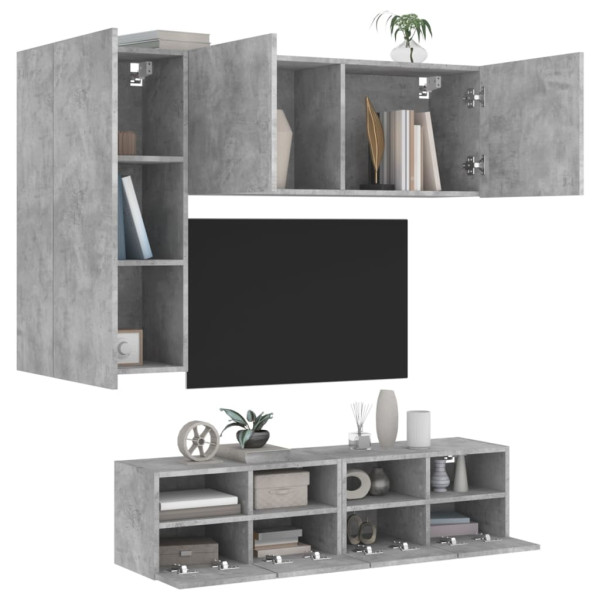 Muebles de TV de pared 4 pzas madera ingeniería gris hormigón D