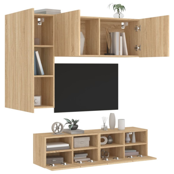 Muebles de TV de pared 4 pzas madera de ingeniería roble Sonoma D