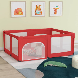 Parque para bebés con 2 puertas tela Oxford rojo D