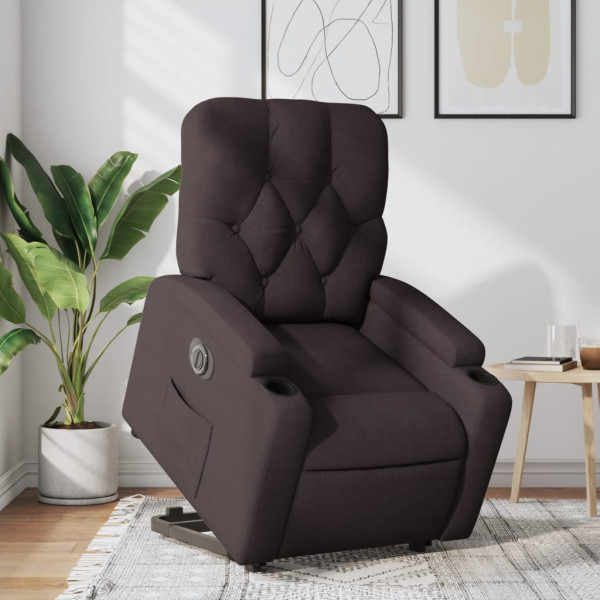 Sillón eléctrico reclinable elevable de tela marrón oscuro D