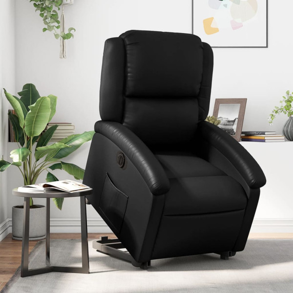 Sillón reclinable elevable eléctrico de cuero sintético negro D