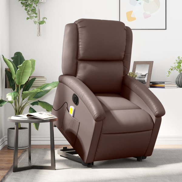 Sillón de masaje elevable eléctrico cuero sintético marrón D