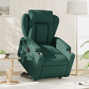 Sillón eléctrico reclinable elevable de tela verde oscuro D