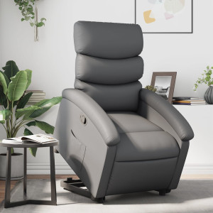 Sillón reclinable elevable cuero artificial gris D