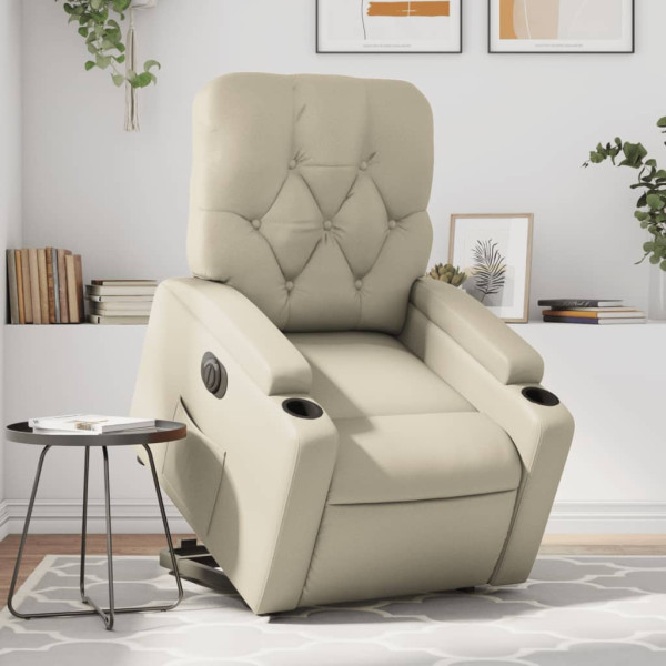 Sillón reclinable elevable eléctrico de cuero sintético crema D