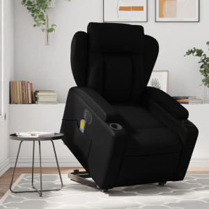 Sillón de masaje elevable eléctrico cuero sintético negro D