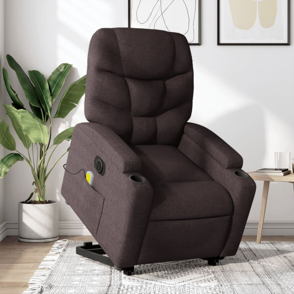 Sillón masaje eléctrico reclinable elevable tela marrón oscuro D