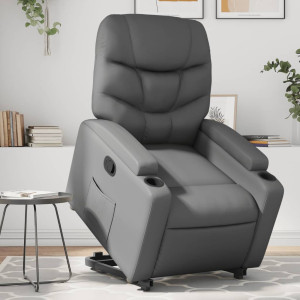 Sillón reclinable elevable cuero artificial gris D