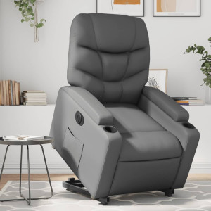 Sillón reclinable elevable eléctrico de cuero sintético gris D