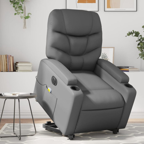 Sillón de masaje elevable eléctrico cuero sintético gris D