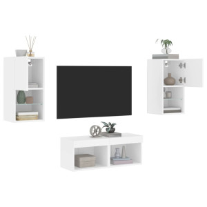 Muebles de TV de pared con luces LED 4 piezas blanco D