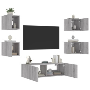 Muebles de TV de pared con luces LED 5 piezas gris Sonoma D