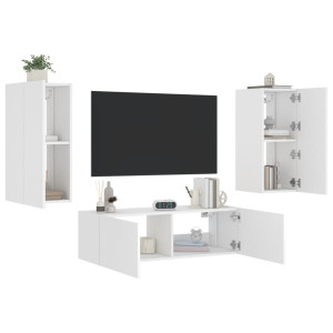 Muebles de TV de pared con luces LED 3 piezas blanco D