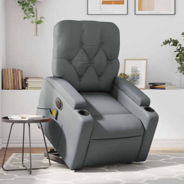 Sillón de masaje elevable eléctrico cuero sintético gris D