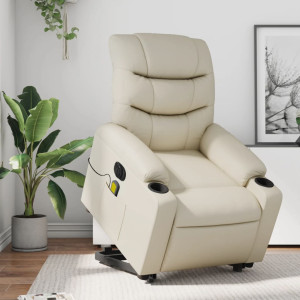 Sillón de masaje elevable eléctrico cuero sintético crema D