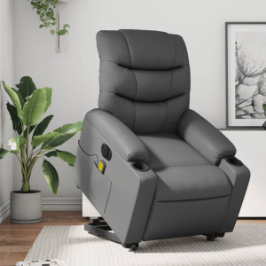 Sillón de masaje elevable eléctrico cuero sintético gris D