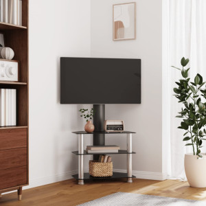 Mueble TV esquina 3 niveles para 32-70 pulgadas negro plateado D