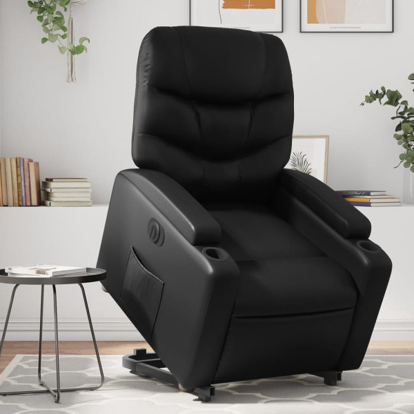 Sillón reclinable y elevable eléctrico cuero sintético negro D