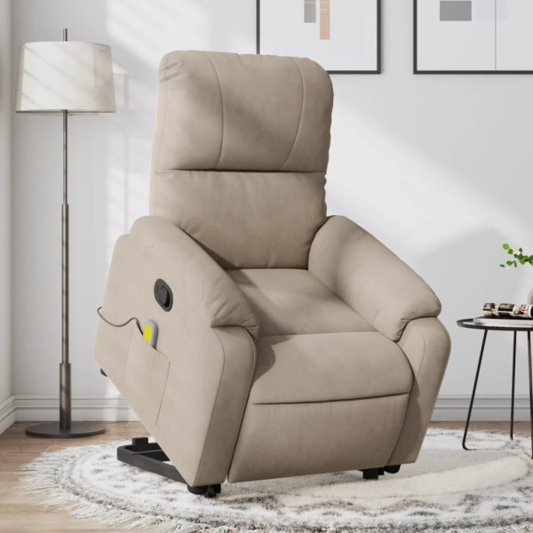 Sillón reclinable de masaje elevable tela microfibra gris taupe D