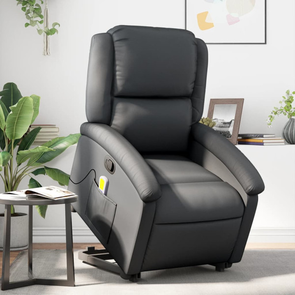 Assento reclinável de massagem elevável de couro verdadeiro preto D