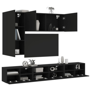 Muebles de TV de pared 5 piezas madera de ingeniería negro D