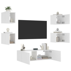 Muebles de TV de pared con luces LED 5 piezas blanco D