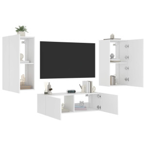 Muebles de TV de pared con luces LED 3 piezas blanco D