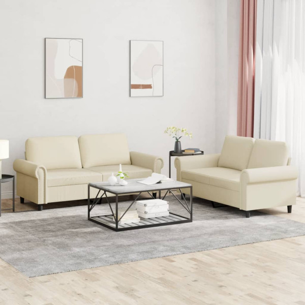 Conjunto de sofás com almofadas 2 peças de couro sintético creme D