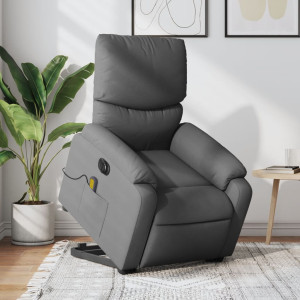 Sillón de masaje eléctrico reclinable elevable tela gris oscuro D