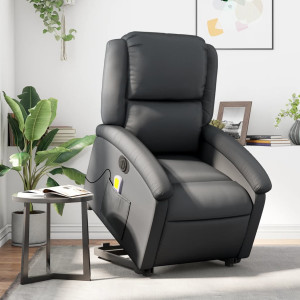 Sillón de masaje elevable eléctrico cuero auténtico negro D