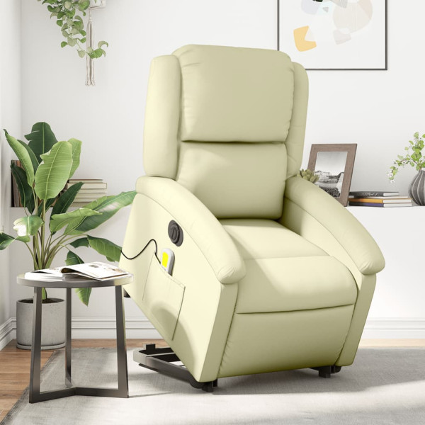 Sillón reclinable masaje eléctrico de pie cuero auténtico crema D