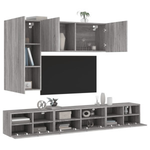 Muebles de TV de pared 5 pzas madera de ingeniería gris Sonoma D