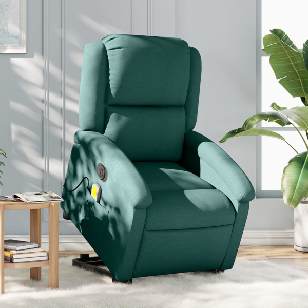 Sillón masaje eléctrico reclinable elevable tela verde oscuro D