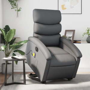 Sillón de masaje elevable eléctrico cuero sintético gris D