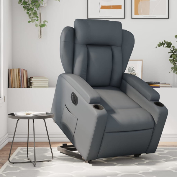 Sillón reclinable elevable eléctrico de cuero sintético gris D