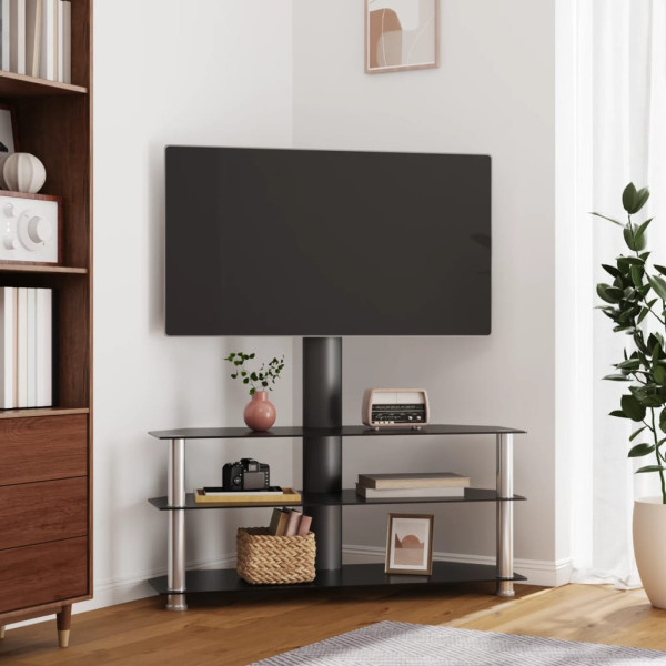 Mueble TV esquina 3 niveles para 32-70 pulgadas negro plateado D