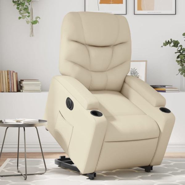 Sillón reclinable elevable eléctrico de cuero sintético crema D