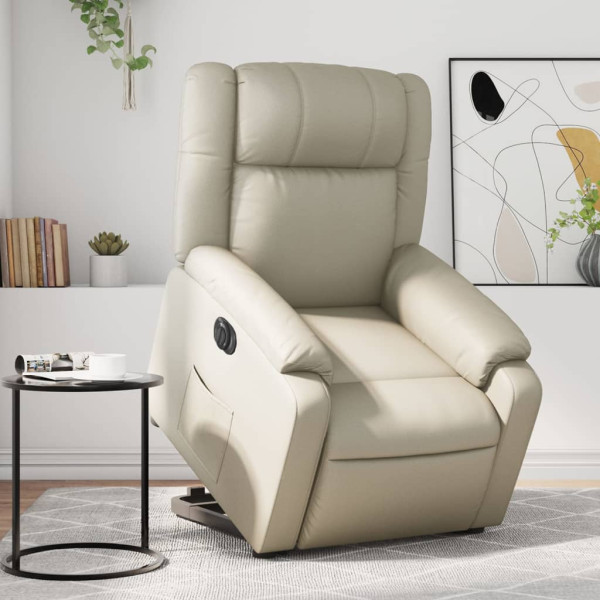 Sillón reclinable elevable eléctrico de cuero sintético crema D