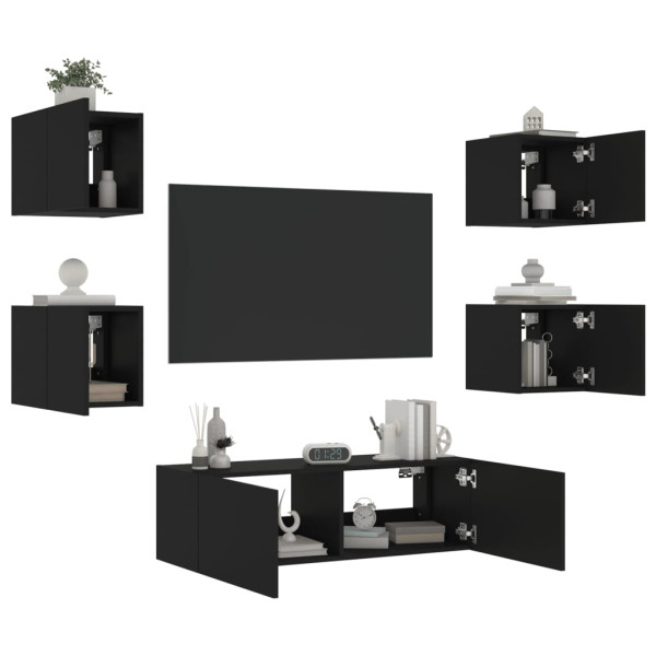 Mobiliário de TV de parede com luzes LED 5 peças preto D