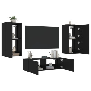 Muebles de TV de pared con luces LED 3 piezas negro D