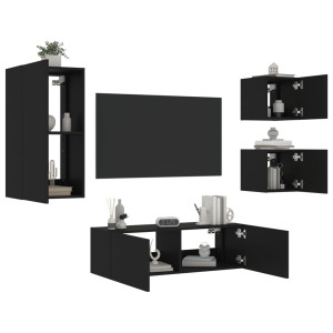 Muebles de TV de pared con luces LED 4 piezas negro D