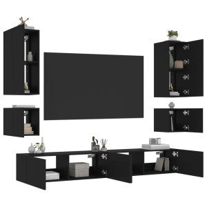 Muebles de TV de pared con luces LED 6 piezas negro D
