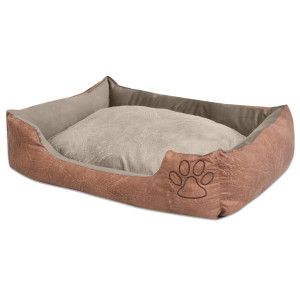 Cama de cão com almofada PU de couro artificial tamanho XL beige D