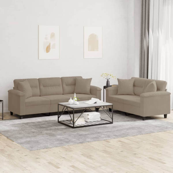Conjunto de sofá com almofadas 2 peças tecido microfibra cinza taupe D