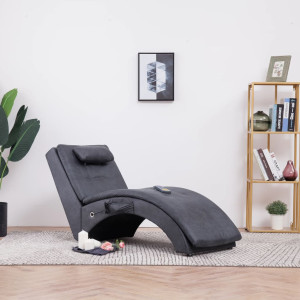 Diván de masaje con almohada de piel de ante artificial gris D