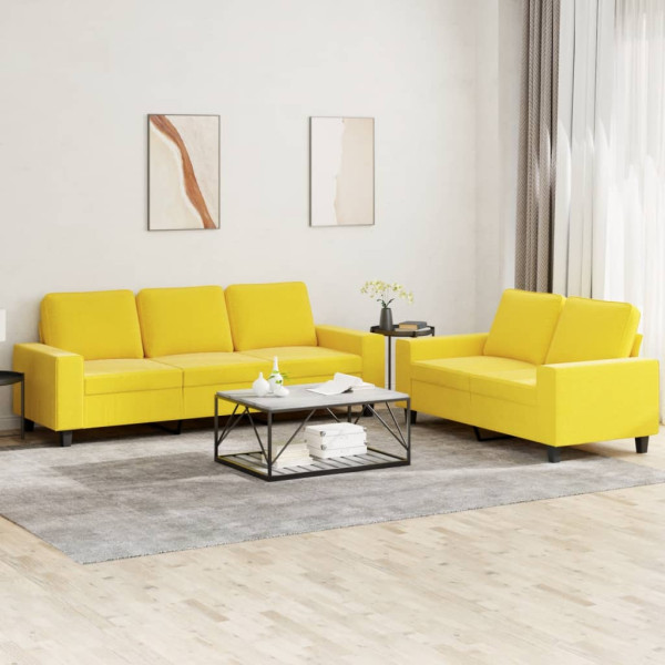 Conjunto de sofás de 2 peças em tecido amarelo claro D