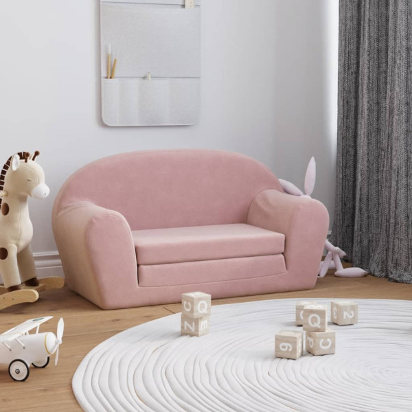 Sofá-cama infantil de pelúcia rosa macio de 2 lugares D