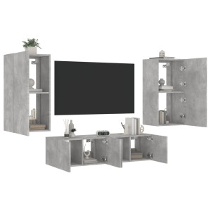Muebles TV pared con LED 4 pzas madera ingeniería gris hormigón D