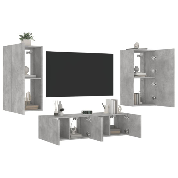 Móveis de TV de parede com LED 4 pzas madeira engenharia cinza concreto D