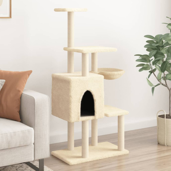 Raspador para gatos com postes de sisal creme 131 cm D